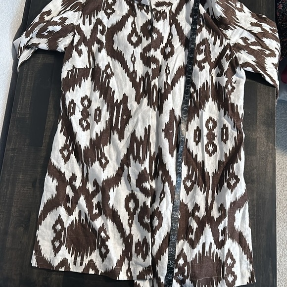 Chico’s Brown & White Ikat Linen Open Front Jacket Size 0 (Small) - Picture 7 of 8